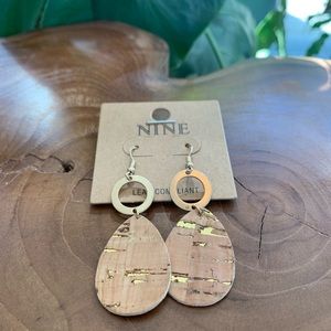 Gold cork and hoop teardrop shaped earrings